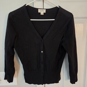 LOFT Black V-Neck Button Front Cardigan Sweater